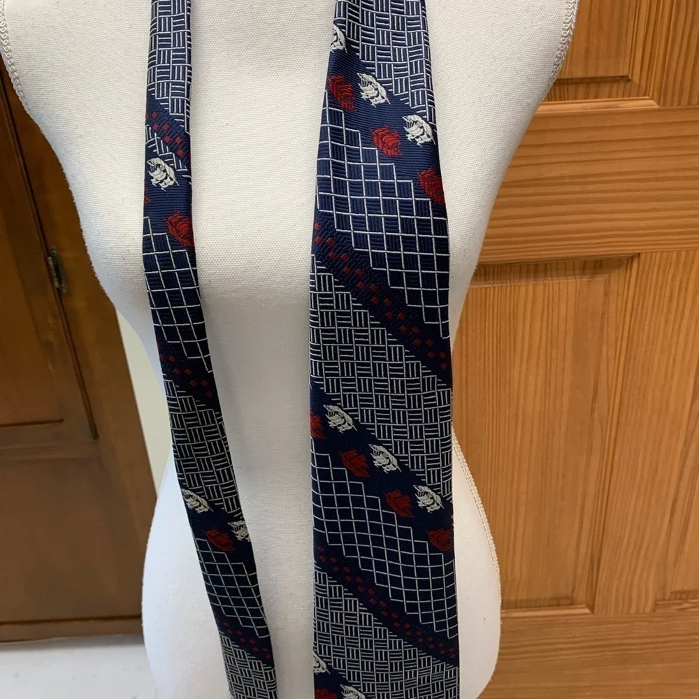 Oscar de la Renta for After Six mens tie 💯 poly ship motifpattern navy vintage